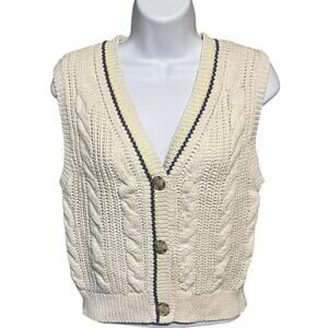 American Eagle Sweater Vest Cardigan Womens Cream Cable Knit Small Tennis Preppy